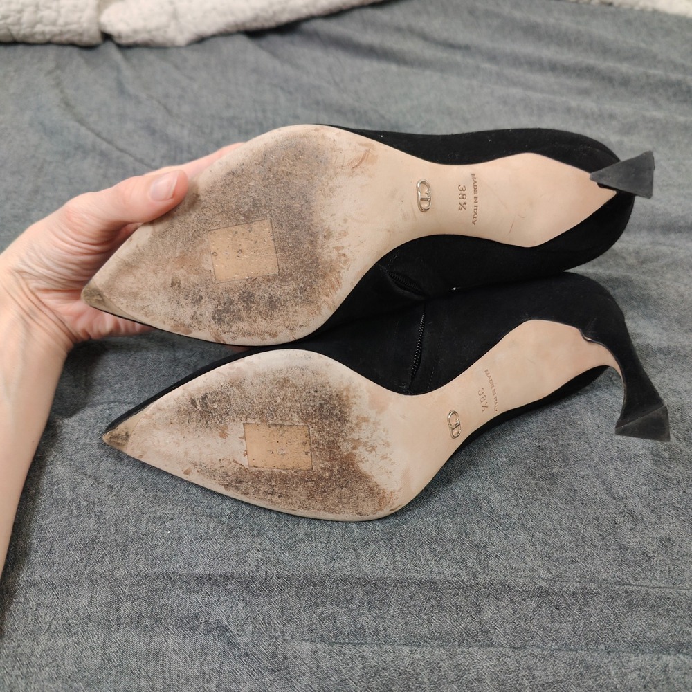 Christian Dior Boots Womens 38.5 Black Suede Pointed Toe‎ Stiletto Ankle Booties - Picture 9 of 13